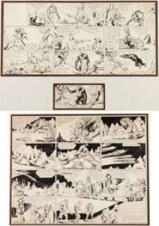 Alex Raymond Flash Gordon and Jungle Jim Matching Sunday Comic Strip Original Art Group of 2 dated 1-21-34 -