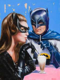 Olivia (Olivia De Berardinis) "Meanwhile at the Sweetshop II" Batman and Catwoman Painting Original -