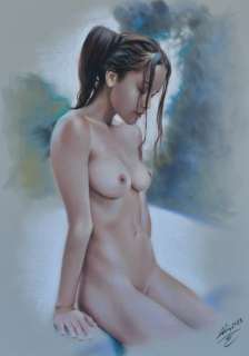 Denis P | Denis Prenzel - Original Pastel Zeichung Nude sitzend - Page volante - (2023) | Catawiki