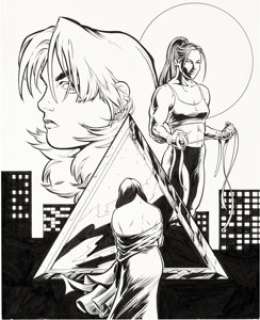 Terry Moore Strangers in Paradise #30 Cover Original Art (Abstract Studios, 2000). A dramatic cover of -