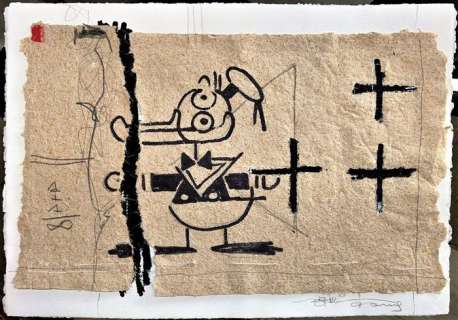 Tony Fernandez And K*Non | Donald Duck Inspired By Tàpies - Mixed Media Artwork - Tony Fernandez and K*NON Signed - 50 x 35 cm - (2023) | Catawiki