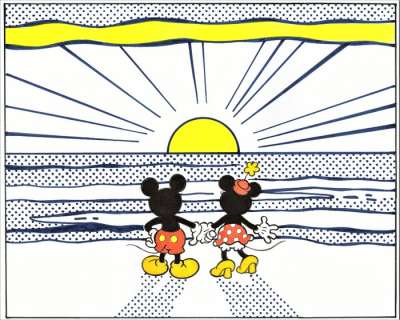 Tony Fernandez | Mickey Mouse and Minnie Inspired By Roy Lichtenstein’s SUNRISE (1966) - Original Painting - 70 x 50 cm - Tony Fernandez Signed - Original Artwork | Catawiki