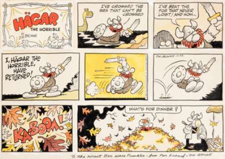 Dik Browne - Hagar the Horrible Sunday Comic Strip Original Art dated 11-22-81 (King Features Syndicate, 1981). ...