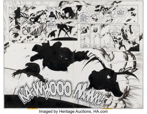 Joe Quesada and Kevin Nowlan Batman: Sword of Azrael #4 Double Page Spread 23-24 Original Art (DC, 1993).