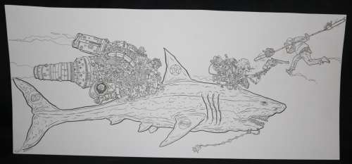Geof Darrow - shaolin cowboy vs. Giant mechanical shark - la - signed