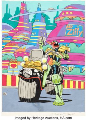 Brett Ewins 2000 AD Prog #928 Judge Dredd Back Cover Original Art (Fleetway, 1995).