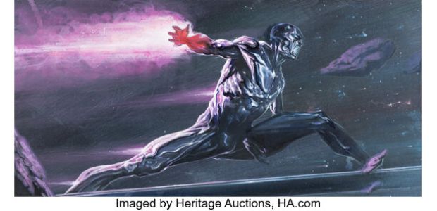 Davide Paratore - Silver Surfer Painting Original Art (c. 2023). | Heritage