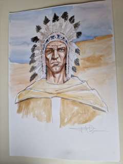 Franky Drappier | Franky Drappier - Franky Drappier - Originele tekening in kleur - Native American - Page volante - (2022) | Catawiki