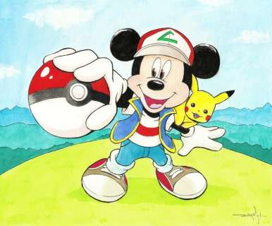 Pujol, Jordi Juan - 1 Original colour drawing - Mickey Mouse & Pikachu - Tribute to Pokémon | Catawiki