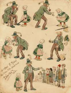 Pinchon - Lot 454 - Bécassine, L’enfance de Bécassine, planche originale à l’encre de chine et à la gouache réalisée en 1914 pour un ami de l’auteur (signée et dédicacée). Cette planche reprend, à quelques détails près, la planche 60 de l’album paru en 1913. Seule planche subsistante de cet album, car toutes les autres planches […]