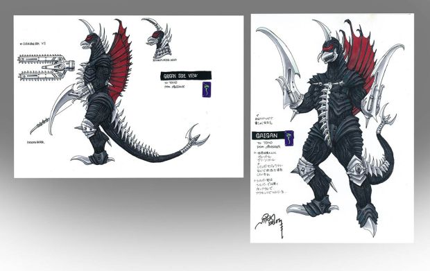 Yasushi Nirasawa hand written color illustration (lines are printed) "Godzilla/Gigan" 2 sheets set | Mandarake (Big Web)