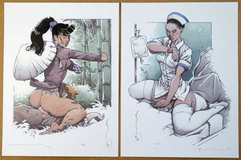 Michetz - 2 Offset Print - A califourchon - "La paysanne" et "L’infirmière" - signées par l’artiste | Catawiki