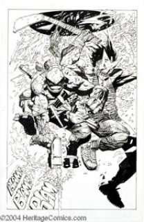 Simon Bisley and Kevin Eastman - Bodycount Splash Page Original Art (Image, 1996). Raphael and Casey Jones -