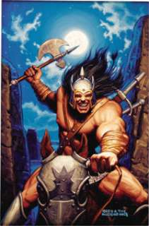 Greg and Tim Hildebrandt - Conan the Savage #6 Cover Original Art (Marvel, 1996). Conan rides into town, battle-axe -