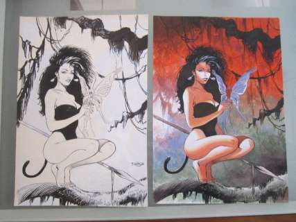 Girod, Thierry | original painting + page in indian ink  - pin up published in Western Corset | Catawiki