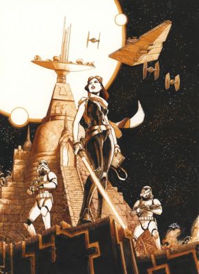 Olivier Vatine | La Main droite de l’Empereur Illustration originale contrecollée sur Dibon - Star Wars - Le Cycle de Thrawn | Daniel Maghen