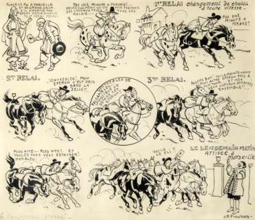 Pinchon | Â«Le Courrier presséÂ». Encre de Chine pour une planche publiée dans | Tessier Sarrou