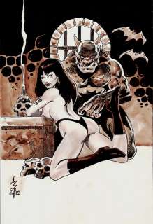F. Newton Burcham - Detailed Mixed Media Vampirella Pinup with Giant Demon (2012)