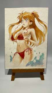 Zanella & Saras - 1 Original colour drawing - Neon Genesis Evangelion - Asuka in a swimsuit - 2024 | Catawiki