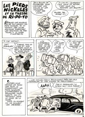 Pierre Lacroix - Lot 417 - Les Pieds Nickelés et le trésor de Ri-Po-To, planche originale à l’encre de chine.