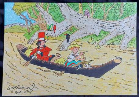 Wasterlain, Marc - 1 Original colour drawing - Docteur Poche & Jeannette Pointu - Hommage à Hergé | Catawiki