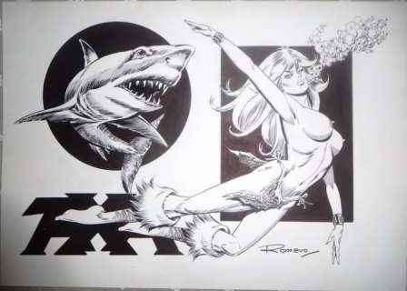 Romero, Enrique Badia | Original page  - Axa Swimming with Shark  - [2015] | Catawiki