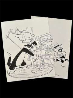 Dossi, Sandro - 2 Original drawing - Gatto Silvestro (Sylvester J. Pussycat Sr.) - Titti (Tweety) | Catawiki