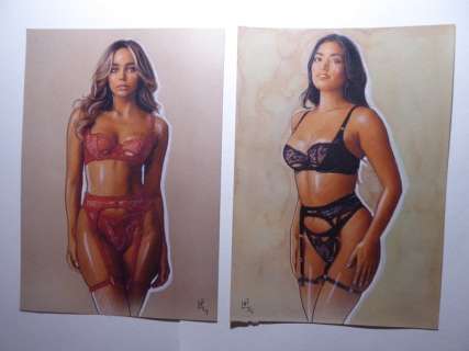 Le Hénanff, Fabrice - 1 Colour pencil drawing - 2 illustrations de format A4 - Pin up - 2024 | Catawiki