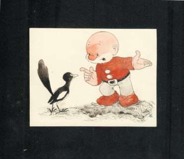 Jean Dulieu - 1 Illustration originale en technique mixte - Paulus de Boskabouter - Paulus in gesprek met een vogel - 1958 | Catawiki