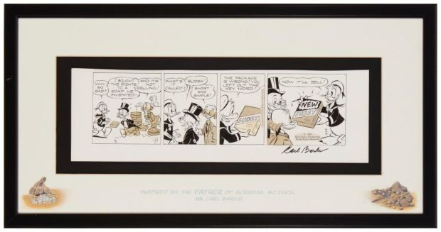 Carl Barks (1901-2000), "Scrooge McDuck" comic strip, 1969, Pencil, ink, and Zipatone on paper, Image: 5" H x 18" W;… | misc / divers