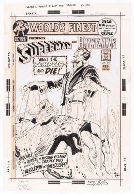 Lot 70 - NEAL ADAMS WORLD’S FINEST #209 COMIC BOOK COVER ORIGINAL ART. | Hake’s
