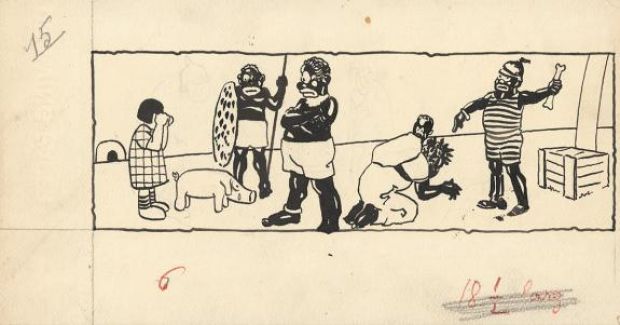 Hergé | Strip original n°3 de la planche n°12 publié dans Le Petit Vingtième n°6 du 6 décembre 1928 - L’Extraordinaire aventure de Flup, Nénesse, Poussette et Cochonnet | Daniel Maghen