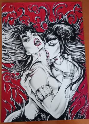 Nik Guerra - 1 Original drawing - Lucifera and Vampirella - Fangs Folly - 2013 | Catawiki