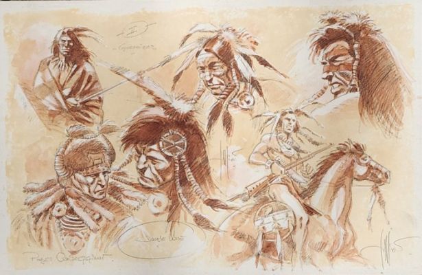 Jean Claude Cassini - 1 Original colour drawing - Apaches