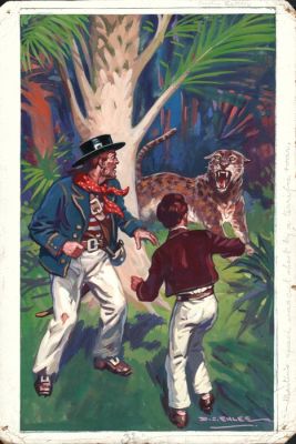 Eyles, Derek C. - 1 Gouache - ‘Martin Rattler‘ - boekillustratie - ‘Martin‘s speech was cut short by a terrific roar‘ - 1938