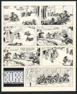 BAR2 - La Bourre, planche originale n°1, prépubliée dans Moto Journal en 1989-1990. Le titre a été imprimé sur un support et apposé sur l‘original - Tome 1 - Joe Bar Team