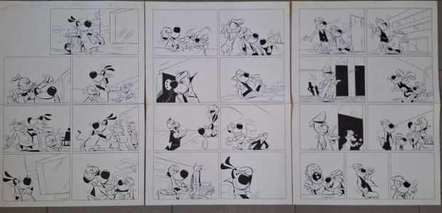 Perego, Giuseppe - 3 Original page - Fix und Foxi: Lupo - Haarschnitt Complete originele stripverhaalreeks | Catawiki