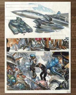 Juan Gimenez - Page originale publiée 5 - Elige tu juego / La Dernière Vie 1 – Fighter Jet & Future War Machines - Hand-Signed | Catawiki