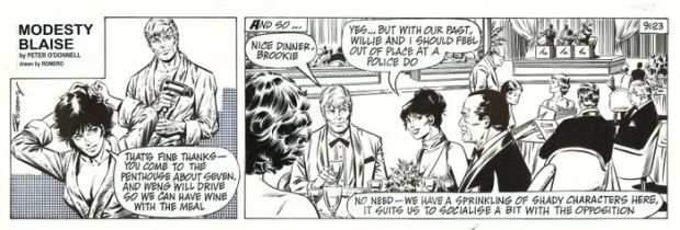 Romero, Enric Badia - 1 Original page - Modesty Blaise - strip #9123 - Special strip with two panels - Signed - 1997 | Catawiki