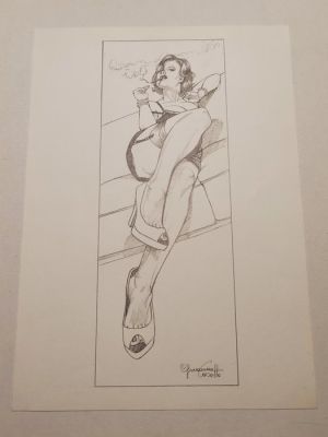 Casotto, Giovanna - Illustration originale - Pin Up - Disegno a Matita + Certificato di Autenticità (allegato) | Catawiki