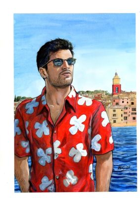 Berlion, Olivier - 1 Original colour drawing - Tony Corso - dessin inédit Tony Corso devant Saint-Tropez - 2025 | Catawiki