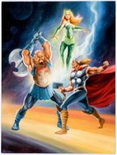 Leo Leibelman - "Thor vs. The Enchantress and the Executioner" Painting Original Art (c. 2010s). ... | Heritage