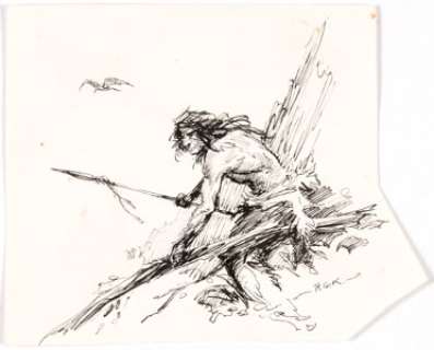 Roy Krenkel - Caveman Illustration Original Art (undated).... | Heritage