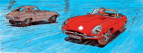 Jidehem | "Aaah, la Jag!!" Dessin en couleur, signé en bas Ã  droite et titré | Kahn et Associés