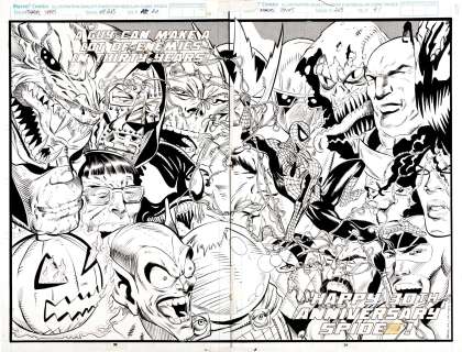 Jimmy Palmiotti Frank Travellin - Marvel Tales #265 Double-Pages 30-31 Published Pin-Up (Wallopin‘ Websnappers! Spider-Man & His Entire Rogues Gallery of Villains!)1992