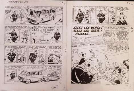 - - Double planche originale L‘AGENT 212 gag 210