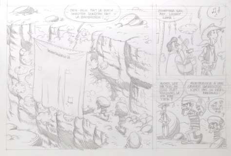 Michel JANVIER (Né en 1954) "Lucky Luke, la statue" Demie planche Mine de plomb pour [...] | Arthema Auction