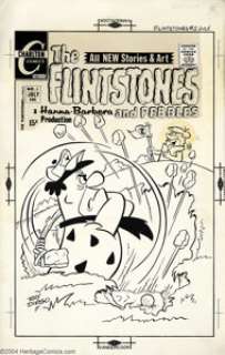 Ray Dirgo - Original Art Cover for The Flintstones # 5 (Charlton, 1970). Barney laughs at duffer Fred. Board - | Heritage