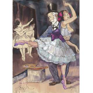 Smudja (Né En 1956). | Edgar Degas. Dessin couleur. Technique mixte. Crayon et peinture. Dimensions : 42 x 30 cm. Signé. | HVMC