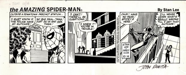 John Romita Sr. | Amazing Spider-Man Daily Comic Strip (Spider-Man Throughout Talking To Sexy Tana & Climbing Away! Signed By John Romita!) 10-14-82 | Romitaman